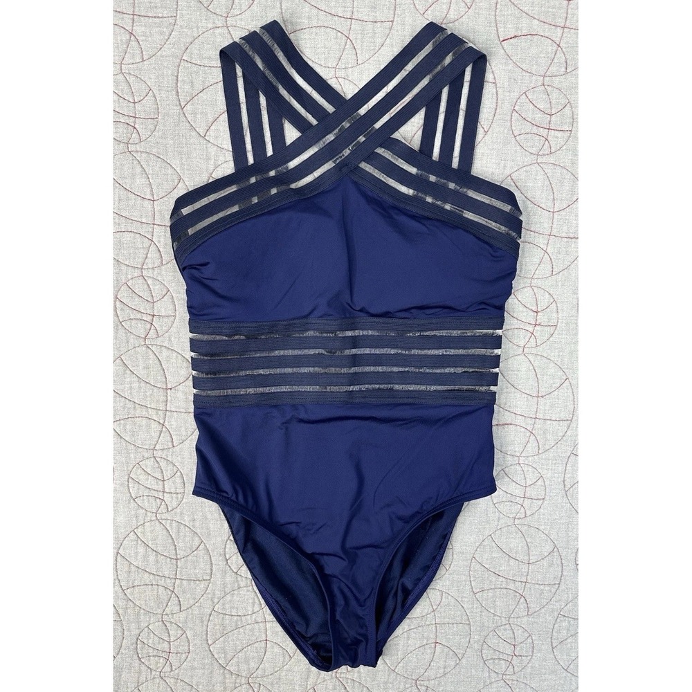 Kenneth Cole One Piece Swimsuit Blue Illusion Mesh / Women's Small